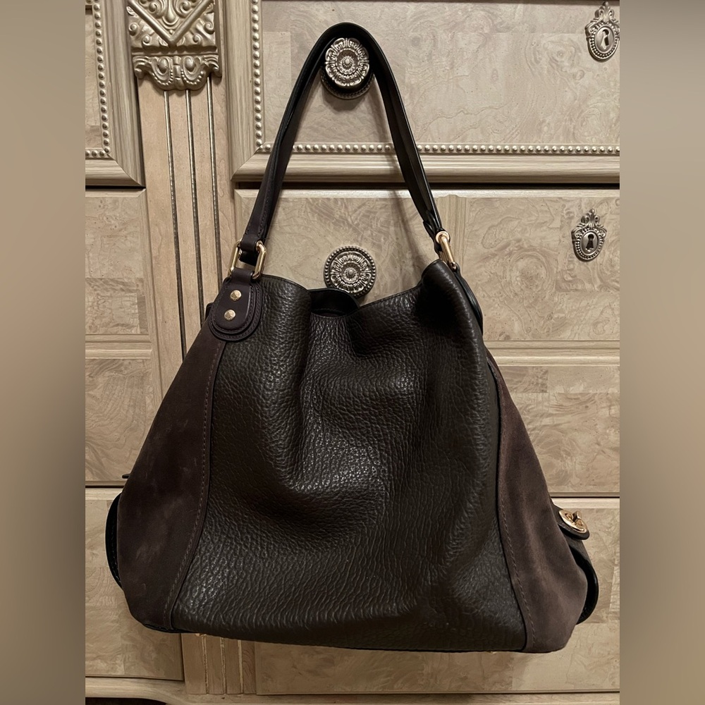 Coach XL Dark Brown Leather Suede Hobo Bag